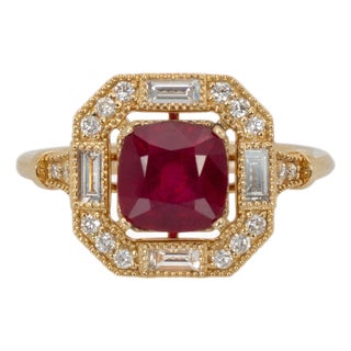 2.2cts Madagascar Ruby Ring With Natural Diamonds Accents: Solid 14k Gold, 6mm For Sale