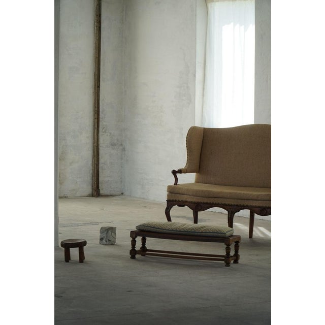 Danish Oak Ottoman with Hand-Embroidered Cushion and Cane Seat, 1940s For Sale - Image 17 of 18