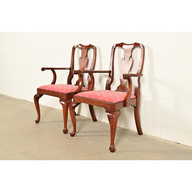 Queen Anne Henkel Harris Queen Anne Solid Cherry Wood Armchairs, Pair For Sale - Image 3 of 15