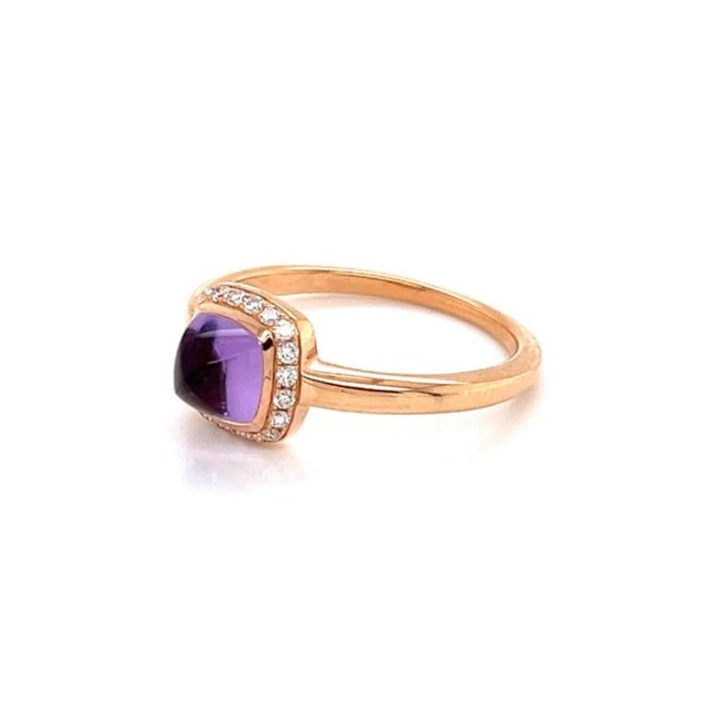Mid 20th Century Mid 20th Century Fred of Paris Paindesure Amethyst & Diamond 18k Rose Gold Ring - Size 8 For Sale - Image 5 of 8