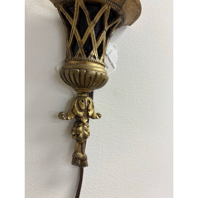 French Vintage 20th Century Louis XVI Style Brass Floral Wall Sconce For Sale - Image 3 of 6