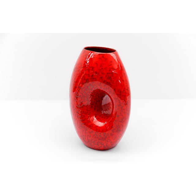 1970s Vintage Red and White Fat Lava Vase, 1950s For Sale - Image 5 of 11