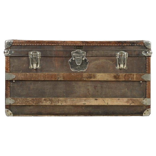 20th Century Leather and Wooden Ttrunk from T.P Ferrier For Sale