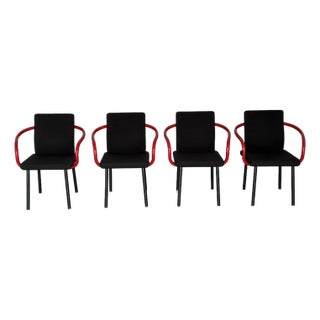 1990s Set of 4 Ettore Sottsass Mandarin Chairs by Knoll - Black + Red Post Modern For Sale