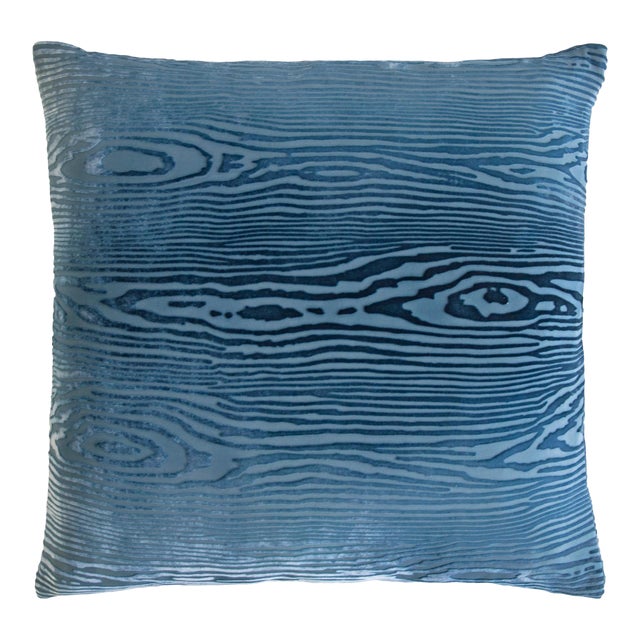 Kevin O'Brien Woodgrain Denim Cut Velvet 20" Pillow For Sale