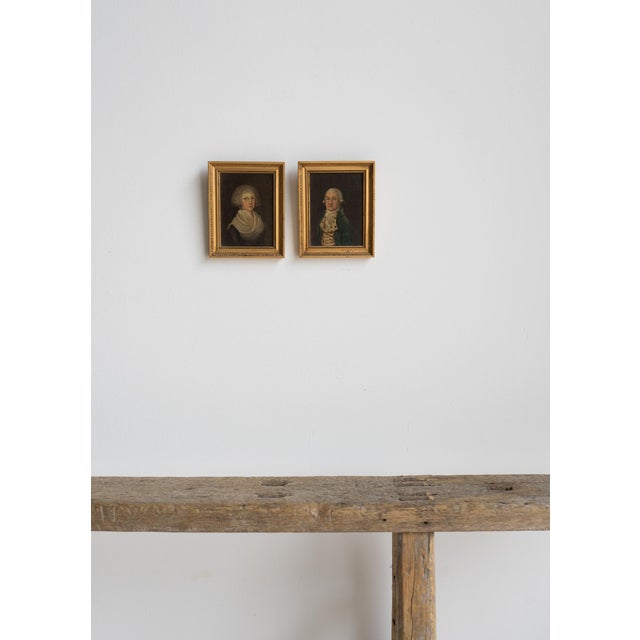 Antique Georgian Portraits Provincial Folk Art Oil Paintings, 18th Century - a Pair For Sale - Image 10 of 11