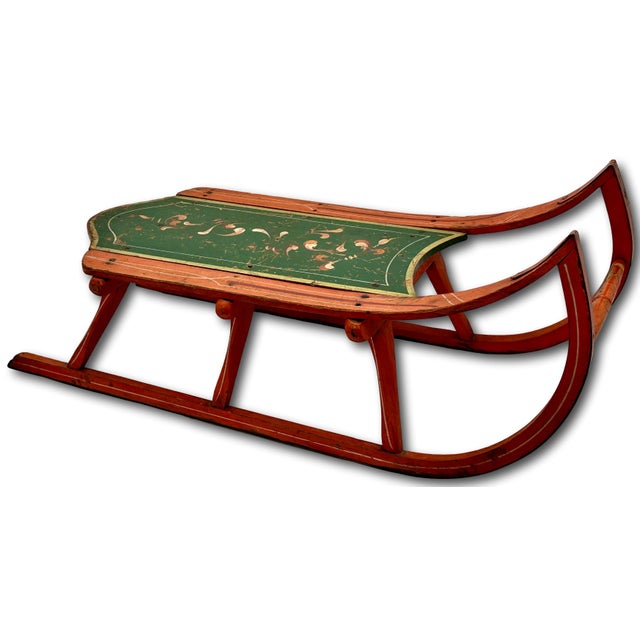 Late 19th Century Outstanding Antique American Victorian Childs Snow Sled With Beautiful Original Hand Painted Features - Circa 1870s For Sale - Image 5 of 18