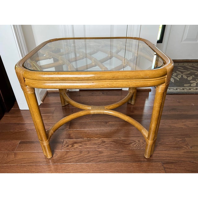 Vintage Late 20th Century Lane Venture Rattan Sunroom Side Table | Chairish