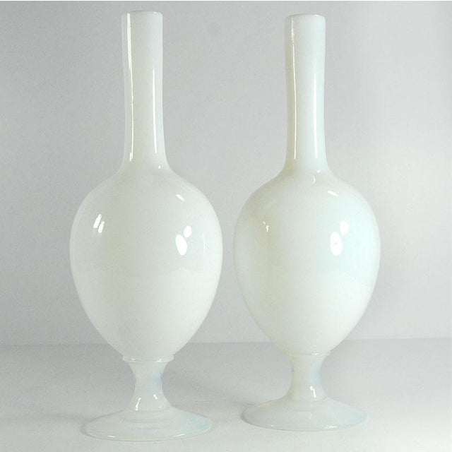 Vintage Opal Glass Vases, 1950s, Set of 2, in Very Good conditions. Designed 1950 to 1959 This piece has an attribution...