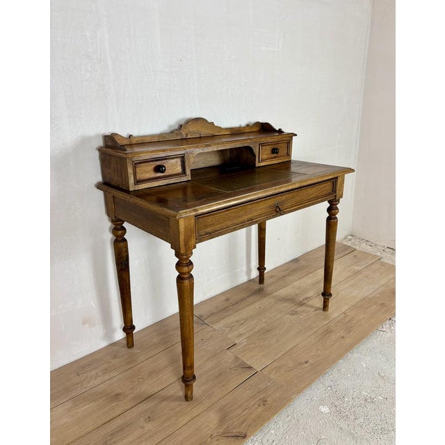 Brown English Oak Writing Desk with Raised Gallery and Drawers, 1930s For Sale - Image 8 of 17