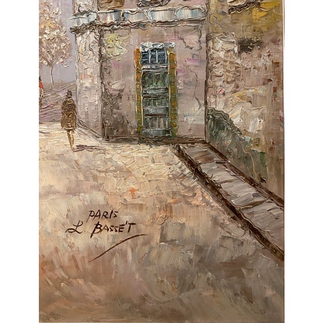 Mid 20th Century Large Signed Louis Basset Paris Street Scene Oil Painting, Montmartre Café Scene For Sale - Image 5 of 11