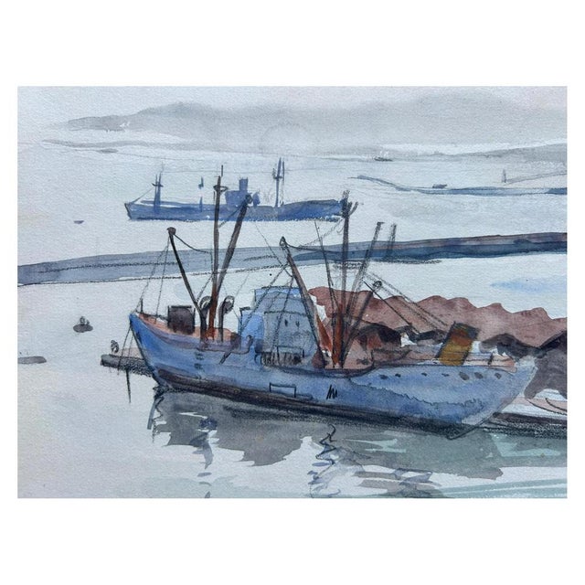 Jean-Eugène Bersier, The Port of Algiers, Watercolor on Mimeographed Paper For Sale - Image 4 of 7