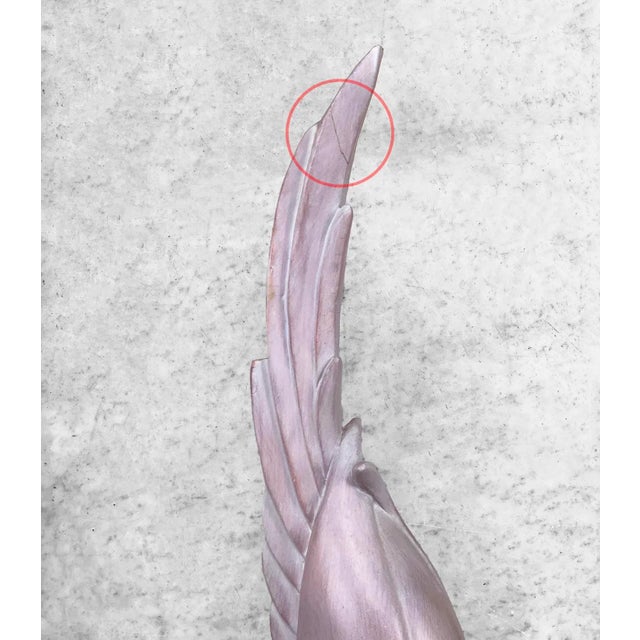 Magenta Vintage Art Deco Life Sized Cockatiel Parrot Bird Wood Sculpture - a Pair For Sale - Image 8 of 9