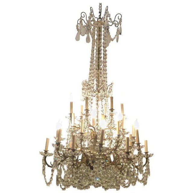Palatial 19/20th Cent Thirty Light French Crystal & Brass Column Form Chandelier For Sale - Image 13 of 13
