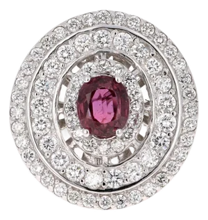 2.41 Carat Ruby Diamond 14 Karat White Gold Cocktail Ring, Size 6
