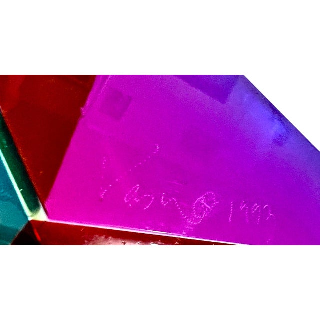 Vasa Velizar Mihich, Hand Signed Dated 1993 Colorful Acrylic Vasa Laminated Lucite Triangle Sculpture, 1993 For Sale - Image 16 of 18