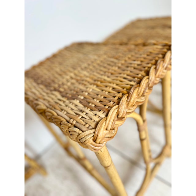 Vintage Wicker Rattan Nesting Side Tables- Set of 3 For Sale - Image 11 of 12