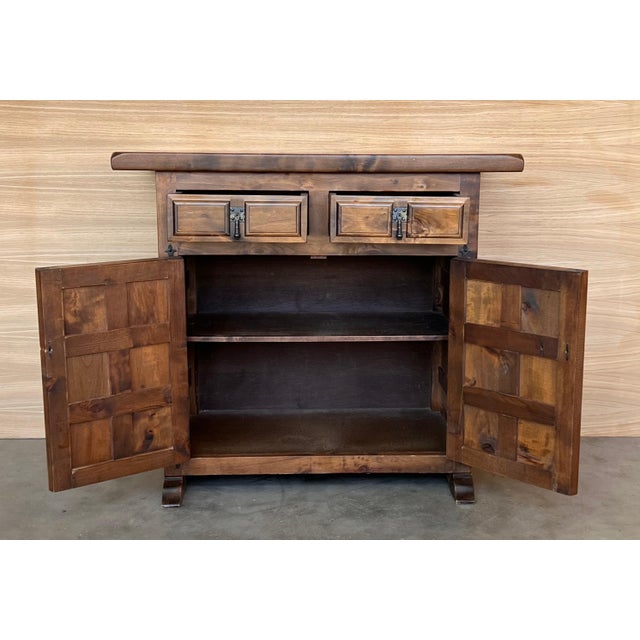 19th Spanish Baroque Carved Walnut Tuscan Two Drawer Credenza or Buffet For Sale - Image 6 of 18