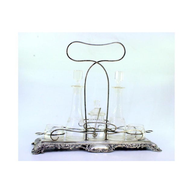 Silver and Glass Cruet Set with Sugar Bowl, Salt and Pepper Shaker, Set of 6, in Very Good conditions. Designed 1890 to...