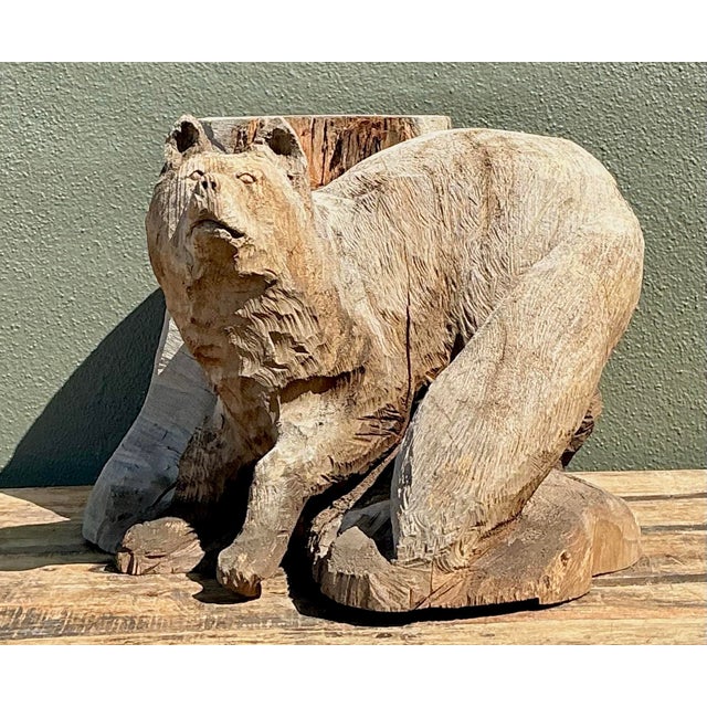Vintage Hand Carved Fox on Stump For Sale - Image 9 of 12