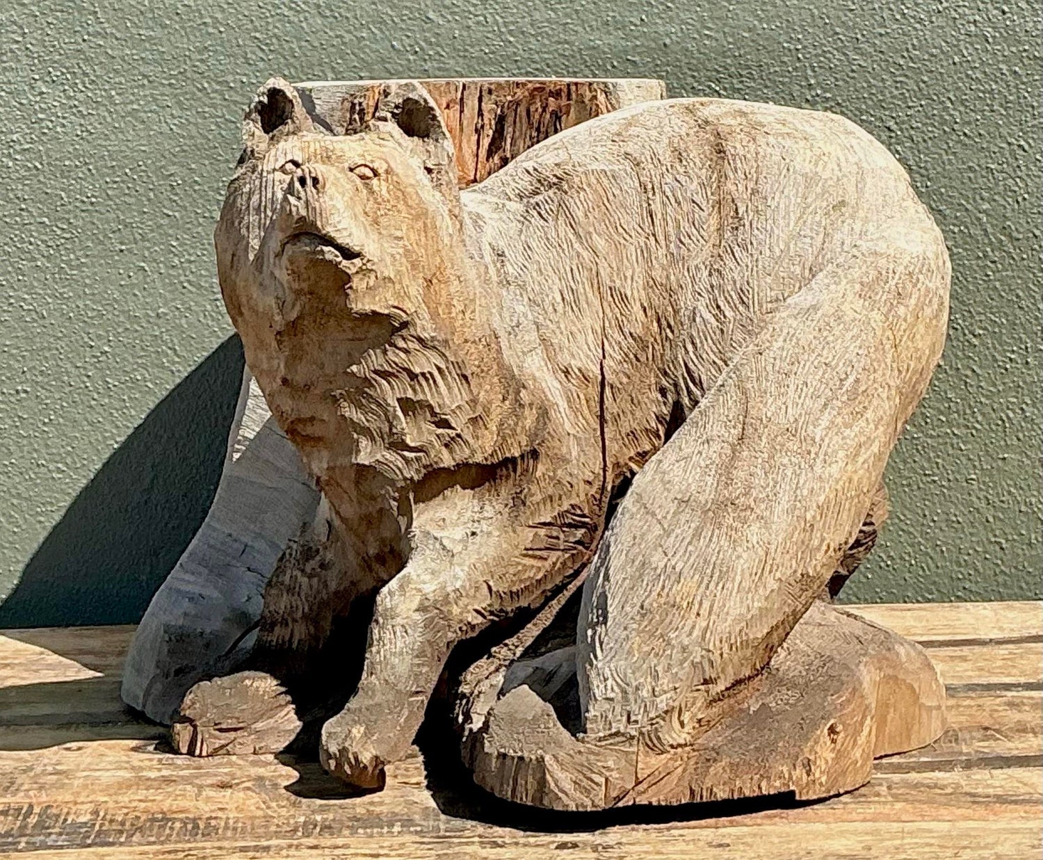 Vintage Hand Carved Fox on Stump - Detail view