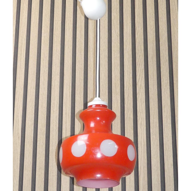 Small Red Glass Ceiling Lamp with White Polka Dots, 1950s For Sale - Image 6 of 9