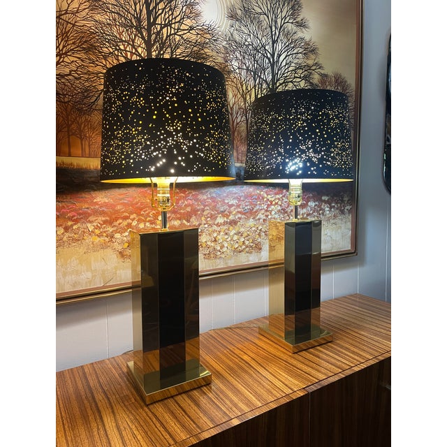 Gold 1980s Gold and Black Pierre Cardin Style Metal Table Lamps - a Pair For Sale - Image 8 of 13