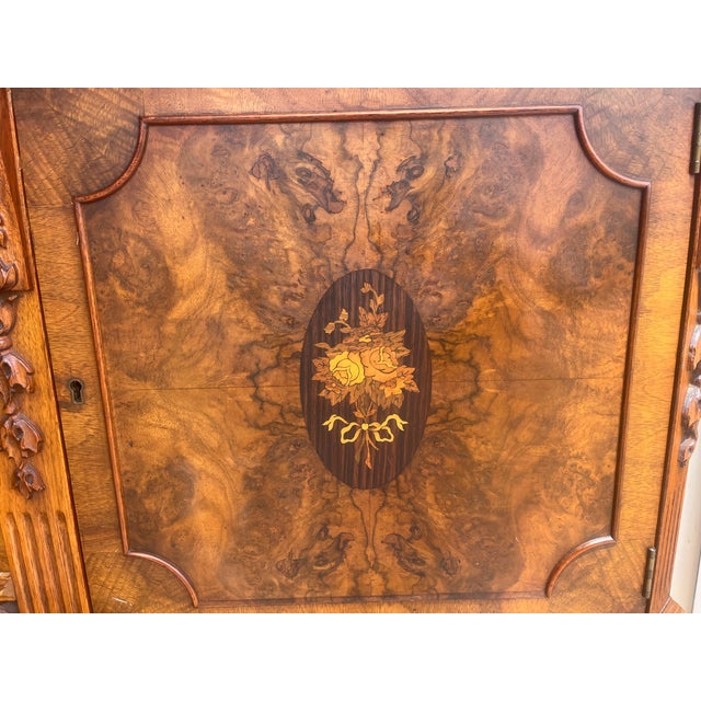 Wood Walnut and Burlwood With Marquetry Johnson Handley Johnson Credenza Circa 1920 For Sale - Image 7 of 10