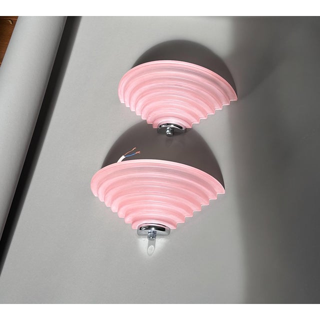 Mid-Century Modern Postmodern Wall Sconces in Powder Pink Glass from Happy Lights, 1980s, Set of 2 For Sale - Image 3 of 9