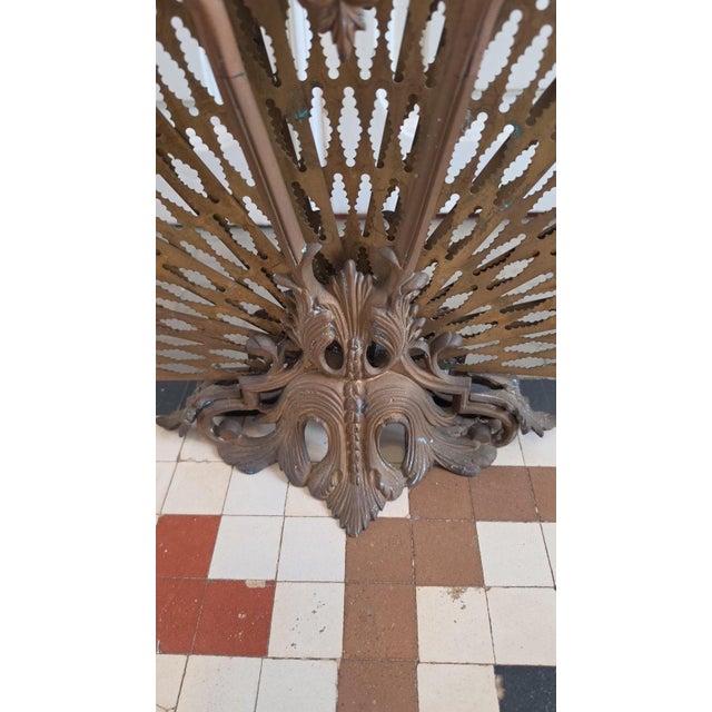Gold Antique Victorian Brass Fireplace Screen Ornate Folding Fan Peacock Fire Guard Hearth Screen Art Nouveau Home Decor For Sale - Image 8 of 15