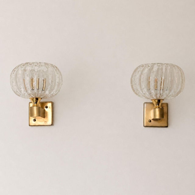 1950s Italian Wall Lights Murano Glass Sconces Art Deco Style, by Barovier & Toso - Pair For Sale - Image 9 of 10