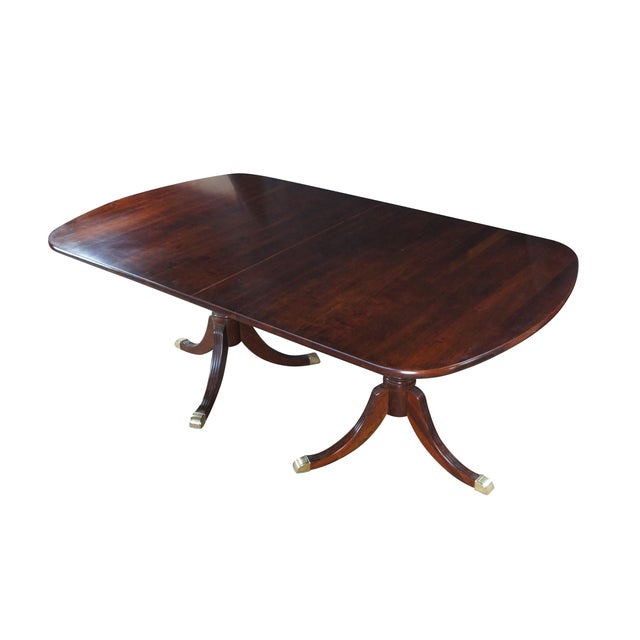 Traditional Attributed Williams Sonoma Home Regency Style Cherry Double Pedestal Dining Room Table For Sale - Image 3 of 11