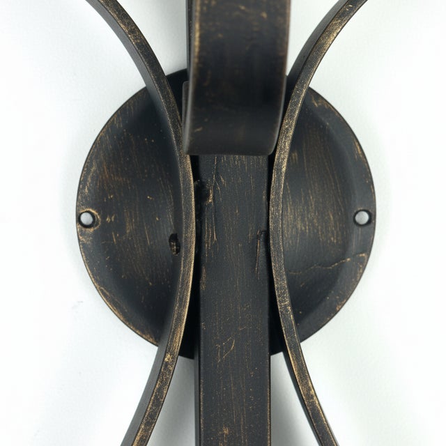 Hand-Forged Wrought Iron Wall Sconce Body (Gold Patina Scrollwork) Classical Architectural Fixture For Sale - Image 4 of 5