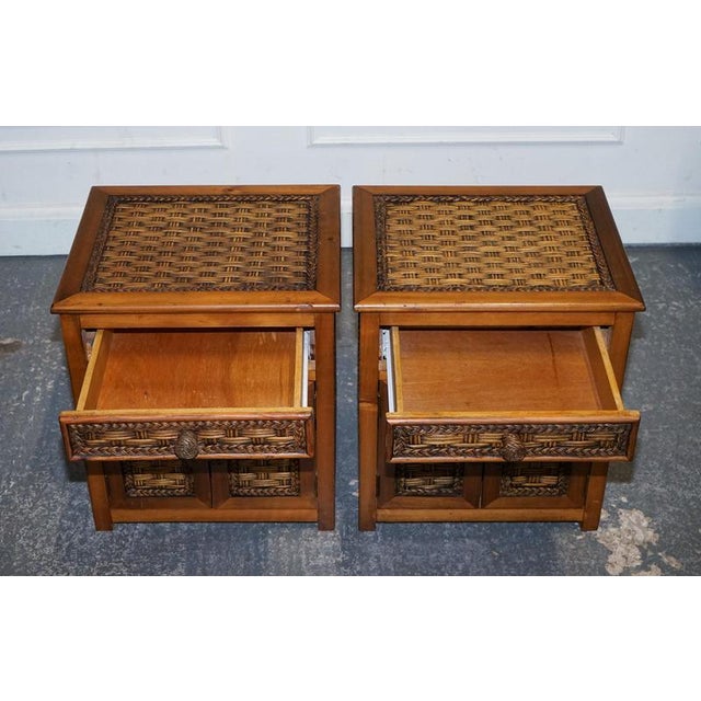 Vintage Rattan Bedside Tables with Drawer, Set of 2 For Sale - Image 4 of 15