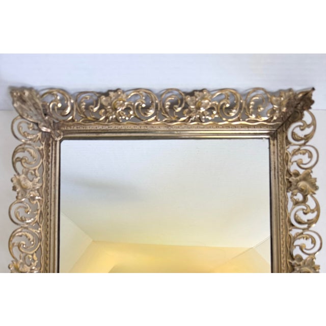 Vintage Hollywood Regency Pierced Gold-Tone Metal Wall or Vanity Mirror For Sale In Los Angeles - Image 6 of 10
