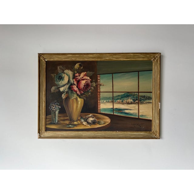 Vintage Still Life Window View Oil Painting, Signed For Sale - Image 13 of 13
