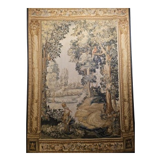 Vintage French Aubusson Tapestry, Hand-Woven Wool, Forest Scene, 72" X 96" For Sale