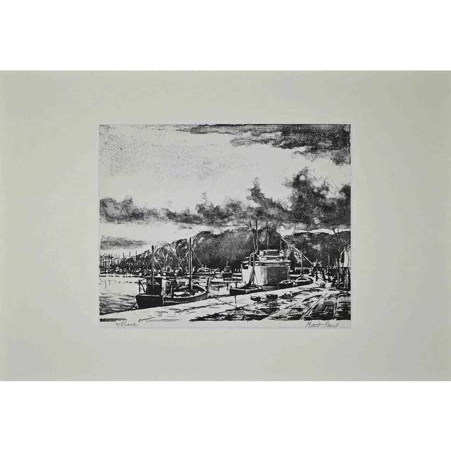 The Harbor is an original lithograph realized by Paul Petit in the mid-20th Century. Hand-signed. Numbered, 48/112 The...