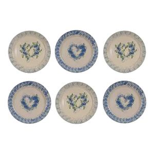 Mid 20th Century Hand Made Hand Painted East Texas Pottery Spring Heart Dinner Plates - Set of 6