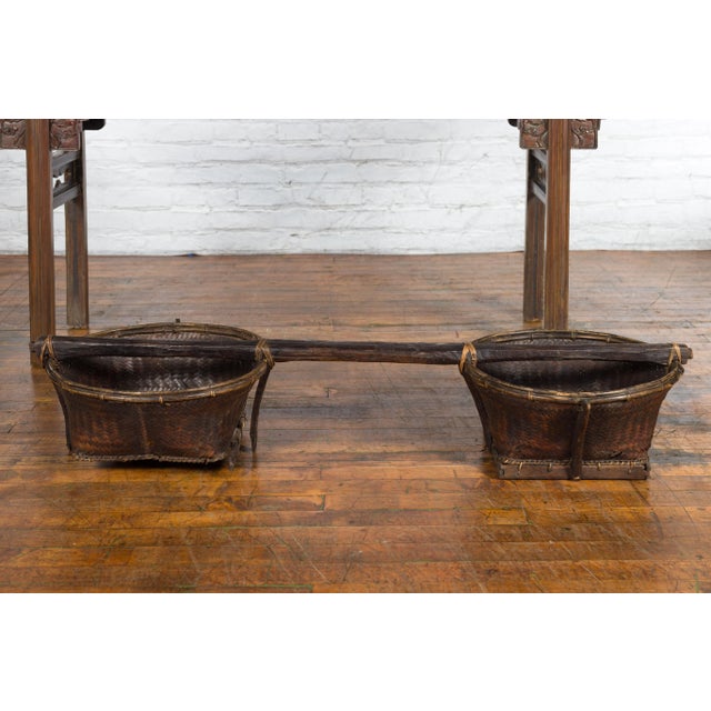 Early 20th Century Shoulder Rice Carrying Yoke with Bamboo & Rattan Baskets For Sale In New York - Image 6 of 12