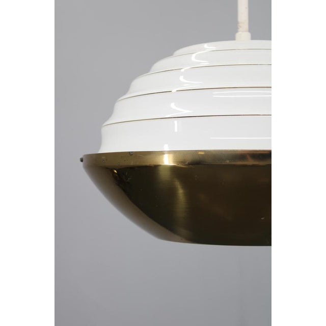 Vintage Brass Pendant Light with Opaline Glass Diffuser, 1950s For Sale - Image 4 of 16