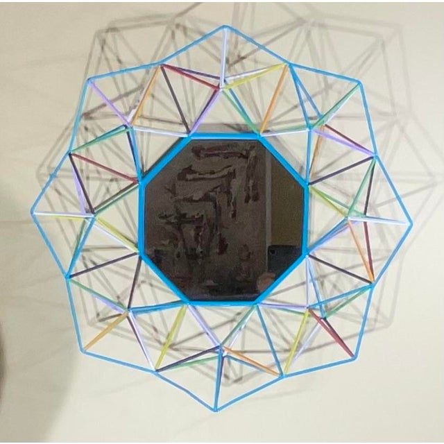 Funky One-of-a-Kind Hand-Painted Geometric Metal Mirror – 3d Sunburst Wall Art For Sale - Image 15 of 18