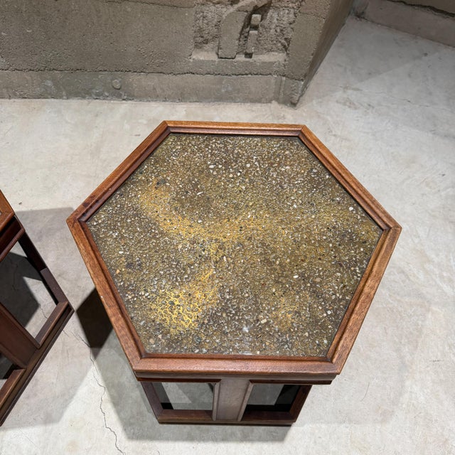 Brown Saltman John Keal for Brown Saltman Hexagonal Pair Side Table Walnut Enamel For Sale - Image 4 of 15