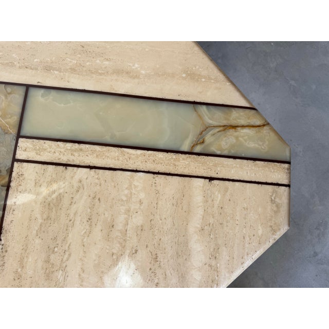 Gemstone 1980’s Italian Maurice Villency Style Onyx & Travertine Postmodern Coffee Table For Sale - Image 7 of 12