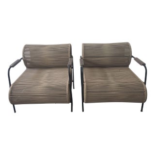 Pair of Elo Armchair Lounge Chair in/Outdoor in Metal, Rope and Wood Arm by Filipe Ramos, Attributed For Sale