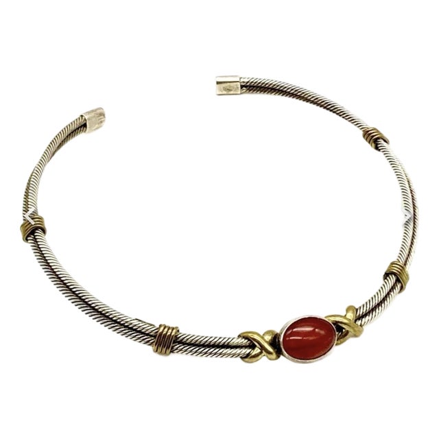Mid 20th Century Taxco Sterling Silver Carnelian Cable Twist Choker Necklace For Sale