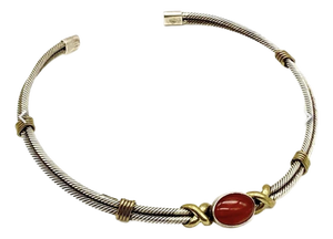 Mid 20th Century Taxco Sterling Silver Carnelian Cable Twist Choker Necklace