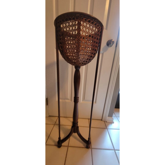 Vintage Wicker Cane Plant Stand For Sale - Image 4 of 18