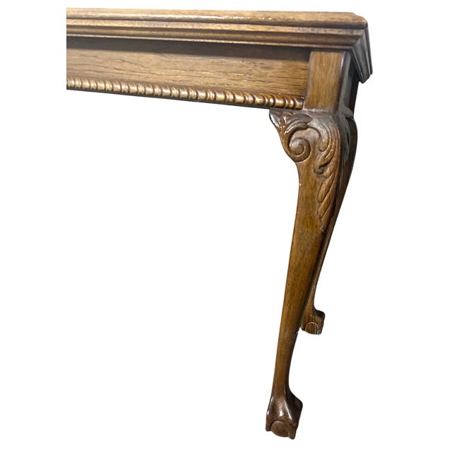 Chippendale Carved Oak Georgian Chippendale Style Console Table 48" X 17" X 27.5" - Vintage Late 20th Century - American Made For Sale - Image 3 of 5