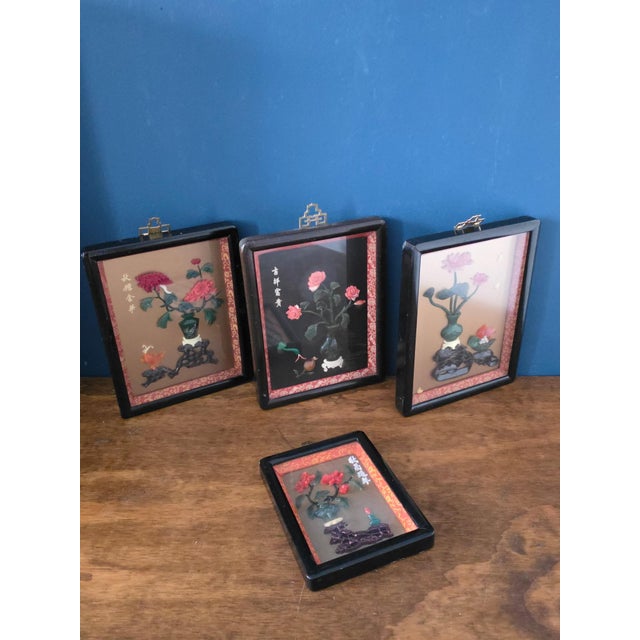 1950s Chinese Style Hardstone Floral Panels With Jade-Tone Carving, Set of 4 For Sale - Image 4 of 18